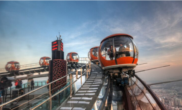 世界上最高的摩天轮,广州塔摩天轮高达450-454米，总共由16个观光球舱组成